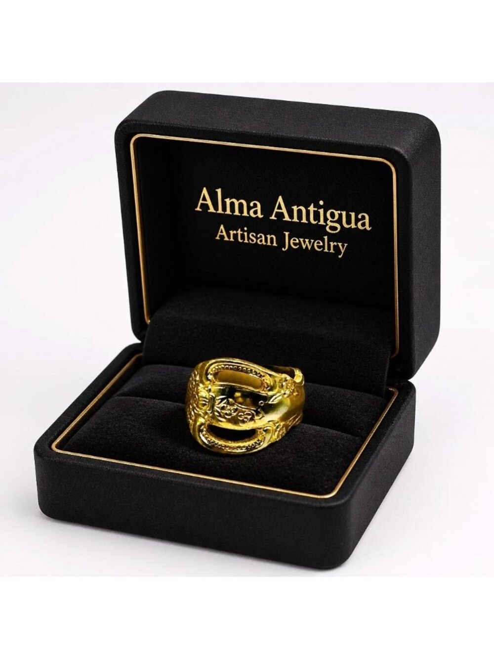 King Arthur Spoon Ring | Gold Electroplated Vintage Silverware | Size 6.75